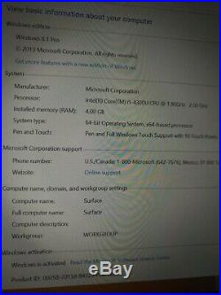 Microsoft Surface Pro 2 1601 10.6 Intel Core i5 (4300U) 4GB DDR3 128GB SSD