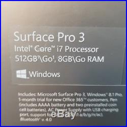Microsoft Surface Pro 3 i7 8 gb ram 512 ssd with Keyboard updated window 10