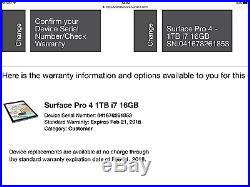 Microsoft Surface Pro 4 1024GB (1TB), Wi-Fi, 12.3in. I7, 16GB, WARRANTY 2-21-18