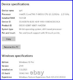 Microsoft Surface Pro 4 12.3 Intel Core i7 2.2GHZ, 256GB, 16GB RAM, Pen, Wi-Fi