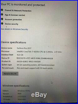 Microsoft Surface Pro 4 1724 Intel Core i7-6650U @ 2.2GHZ 16GB Ram 512GB SSD