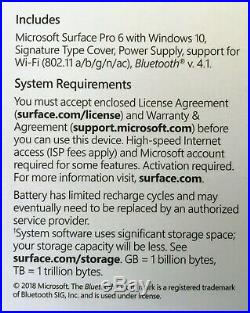 Microsoft Surface Pro 6 i5-8250U Type Cover Bundle 8gb 256gb Fanless Fast Ship