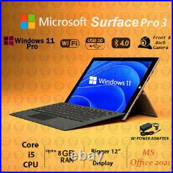 WINDOWS 11 Microsoft Surface Pro 3 12 NON-TOUCH Core i5 SSD Office 21 Tablet